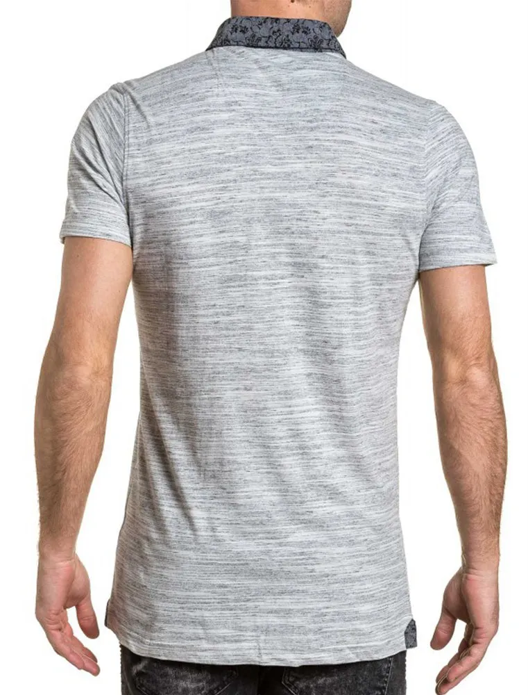 Klee Floral Collar Melange Polo Shirt in Light Grey Marl sold by Tokyo Laundry product image thumbnail 4