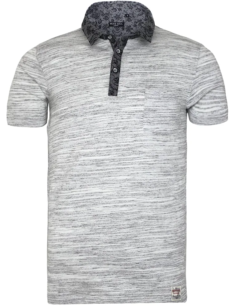 Klee Floral Collar Melange Polo Shirt in Light Grey Marl sold by Tokyo Laundry