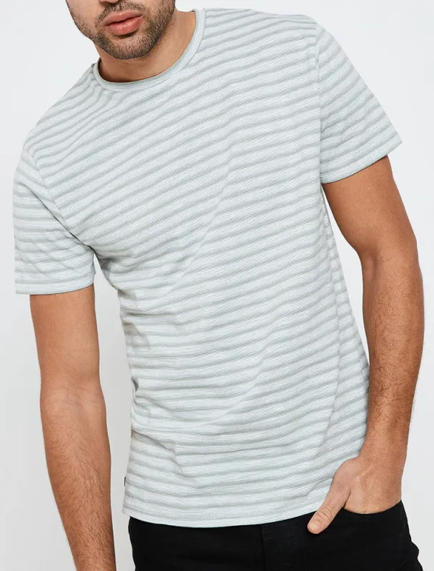 Honeylake Stripe Crew Neck T-Shirt in Sage Green made by Threadbare