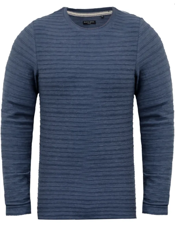 Madison Stripe Textured Long Sleeve Top in Blue made by Brave Soul