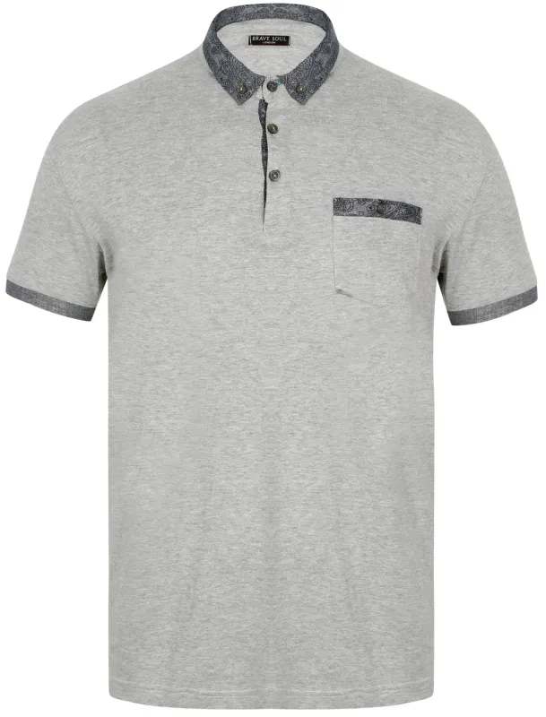 Gill Polo Shirt with Paisley Trim in Light Grey Marl sold by Tokyo Laundry