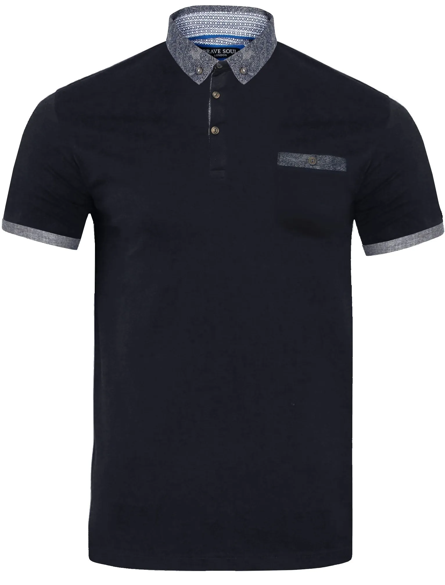 Gill Polo Shirt with Paisley Trim in Navy sold by Tokyo Laundry