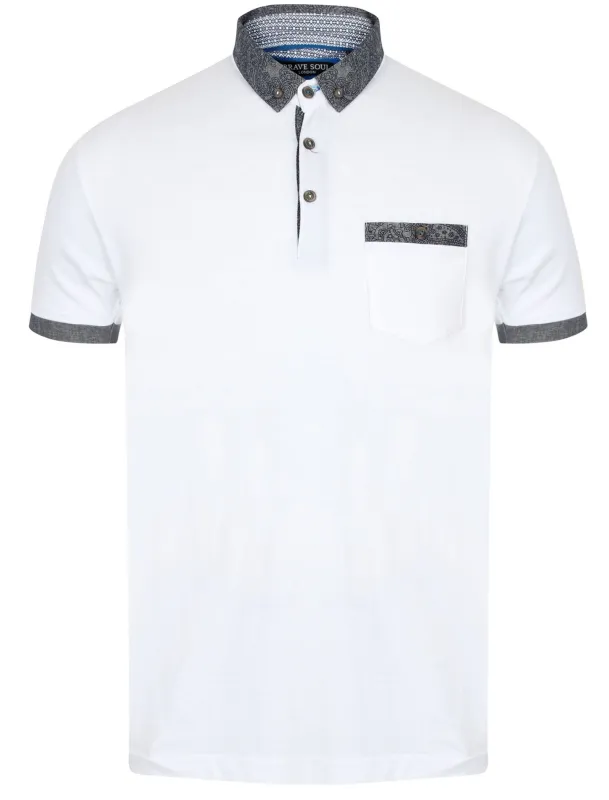 Gill Polo Shirt with Paisley Trim in White sold by Tokyo Laundry