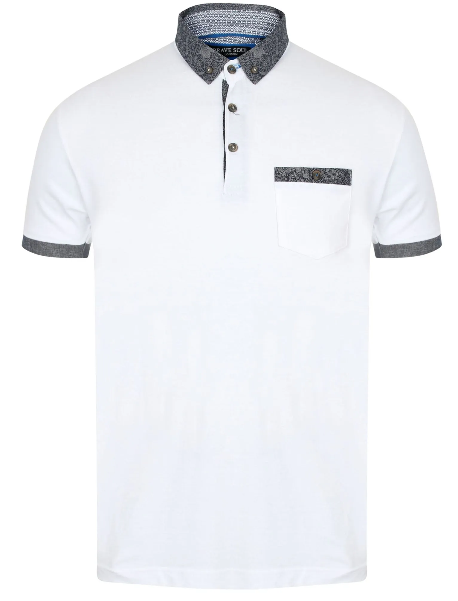 Gill Polo Shirt with Paisley Trim in White sold by Tokyo Laundry
