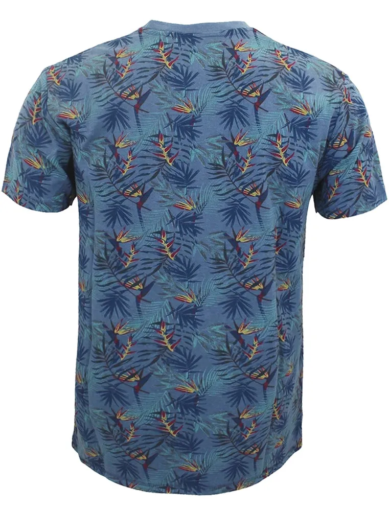 Manteca Tropical Leaf Print Crew Neck T-Shirt in Denim Marl sold by Tokyo Laundry product image thumbnail 2