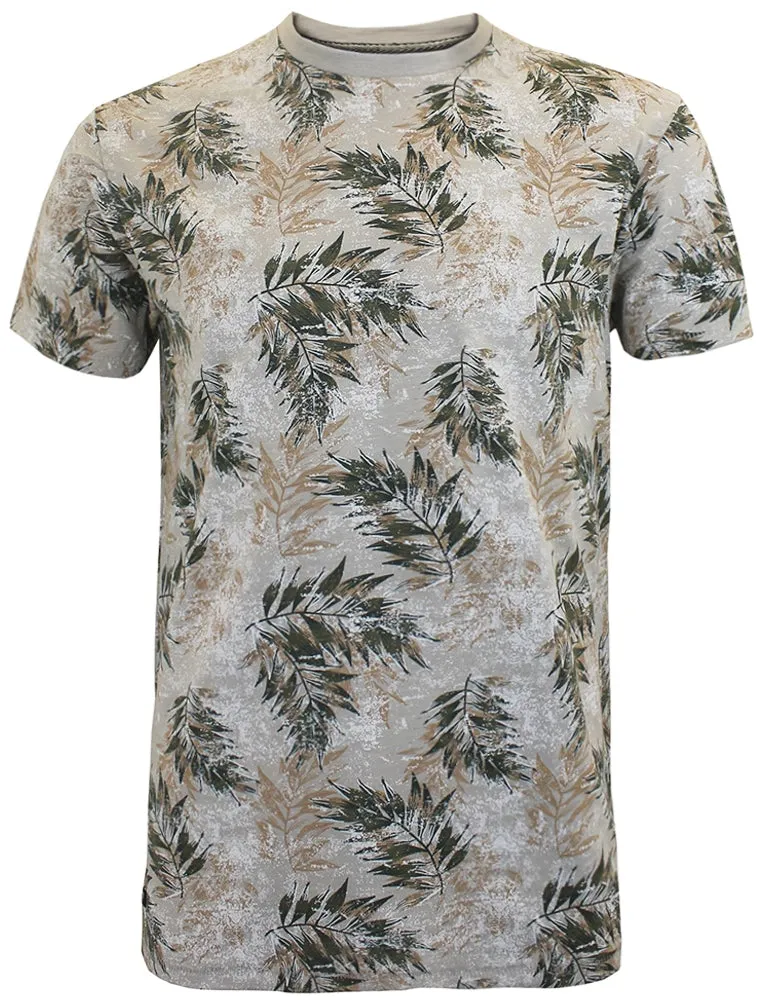 Newberry Tropical Leaf Crew Neck T-Shirt in Fawn sold by Tokyo Laundry