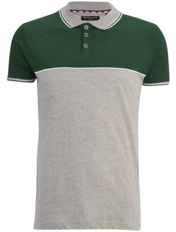 Lorenzo Colour Block Cotton Polo Shirt in Green sold by Tokyo Laundry