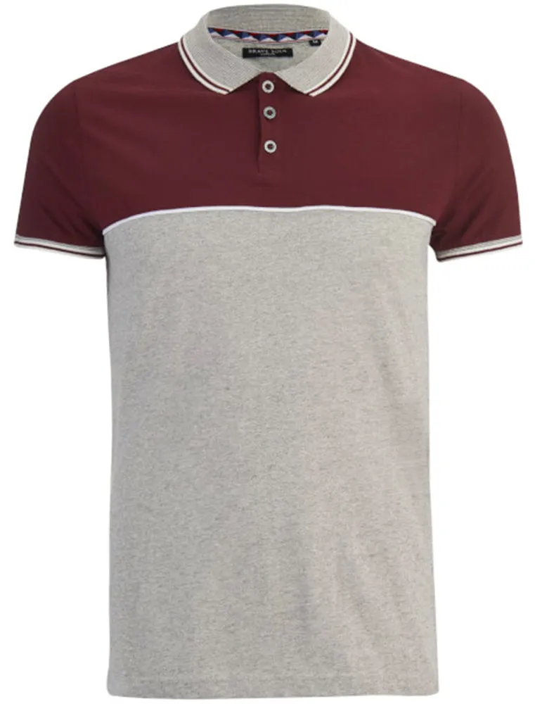 Lorenzo Colour Block Cotton Polo Shirt in Oxblood sold by Tokyo Laundry