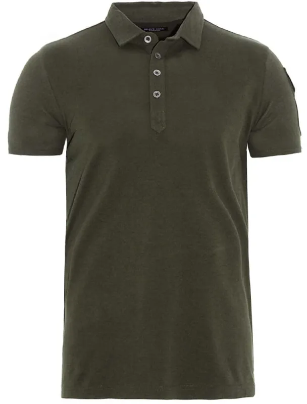 Joe Cotton Pique Polo Shirt with Military Sleeve Pocket in Khaki made by Brave Soul