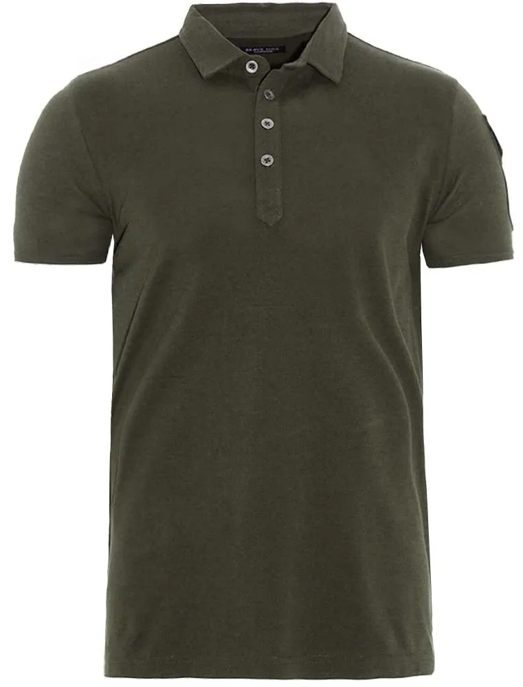 Joe Cotton Pique Polo Shirt with Military Sleeve Pocket in Khaki sold by Tokyo Laundry