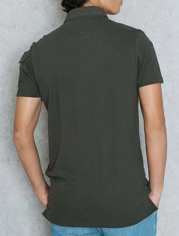 Joe Cotton Pique Polo Shirt with Military Sleeve Pocket in Khaki sold by Tokyo Laundry product image thumbnail 4