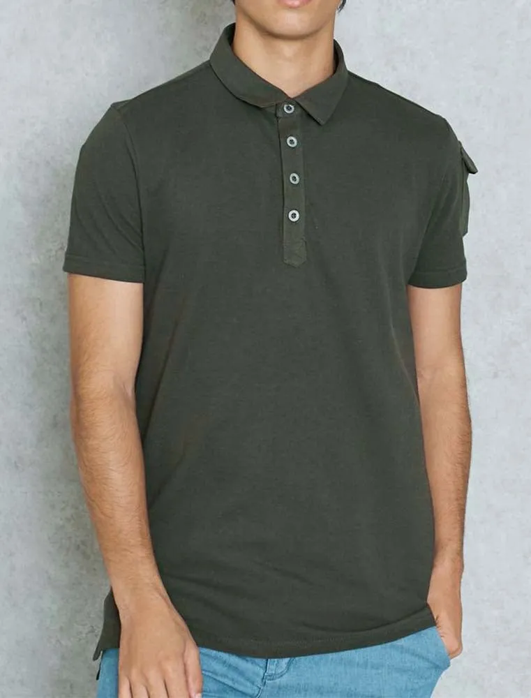 Joe Cotton Pique Polo Shirt with Military Sleeve Pocket in Khaki sold by Tokyo Laundry product image thumbnail 3