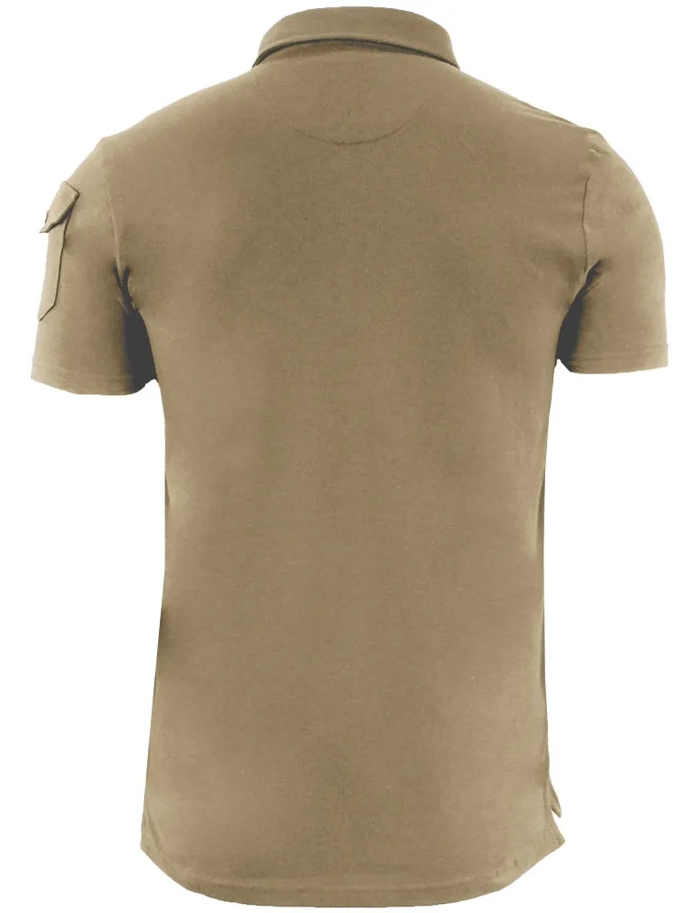 Joe Cotton Pique Polo Shirt with Military Sleeve Pocket in Mushroom sold by Tokyo Laundry product image thumbnail 2
