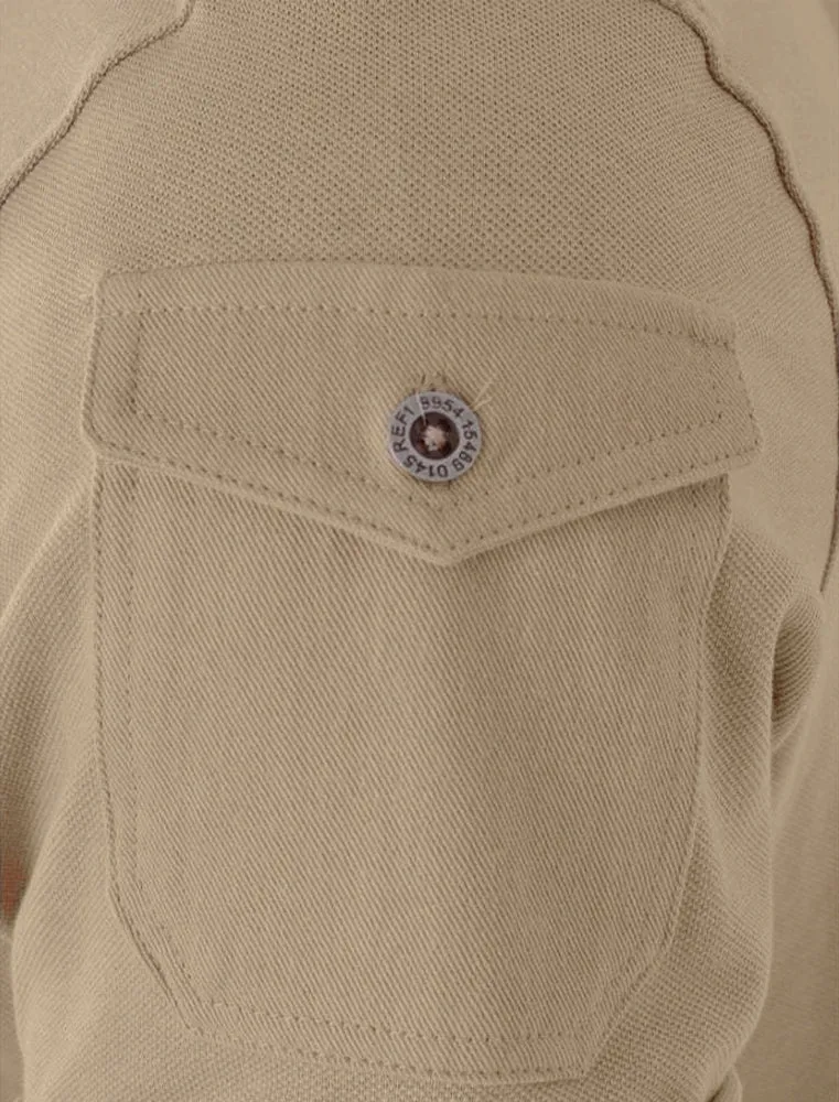 Joe Cotton Pique Polo Shirt with Military Sleeve Pocket in Mushroom sold by Tokyo Laundry product image thumbnail 3