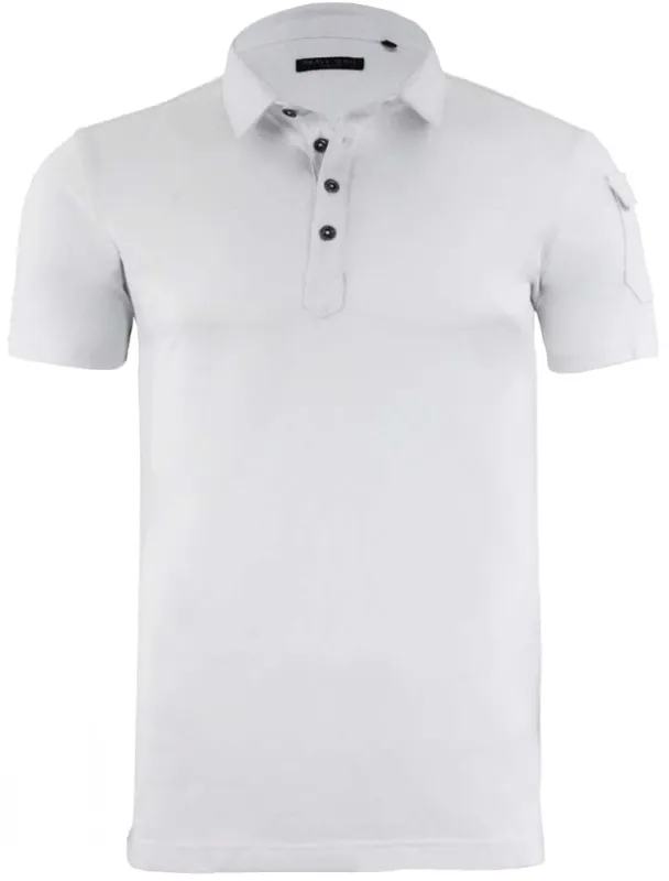 Joe Cotton Pique Polo Shirt with Military Sleeve Pocket in White made by Brave Soul
