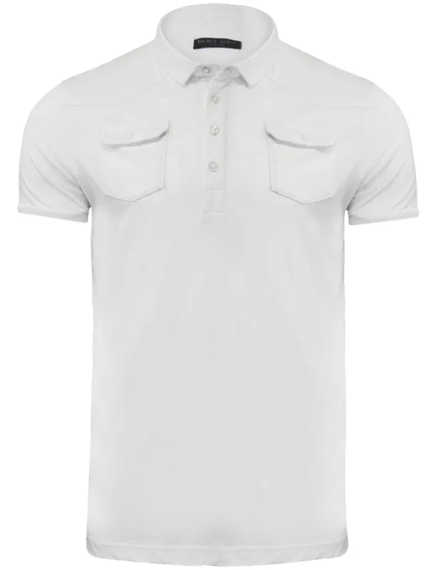 Frazer Cotton Jersey Polo Shirt with Chest Pockets in White sold by Tokyo Laundry