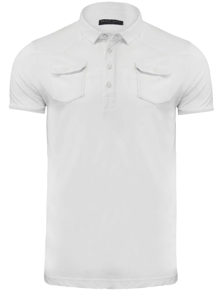 Frazer Cotton Jersey Polo Shirt with Chest Pockets in White sold by Tokyo Laundry