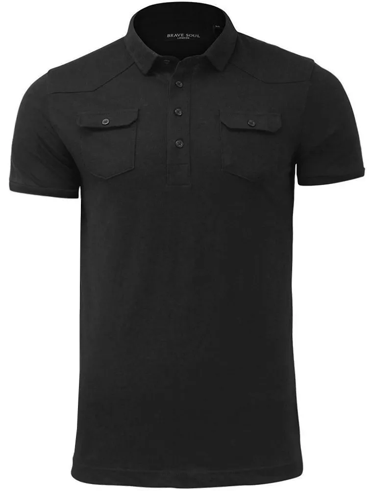 Frazer Cotton Jersey Polo Shirt with Chest Pockets in Black sold by Tokyo Laundry