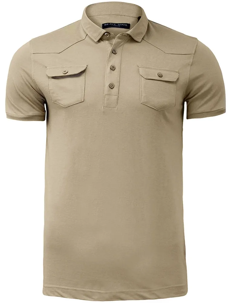 Frazer Cotton Jersey Polo Shirt with Chest Pockets in Mushroom sold by Tokyo Laundry