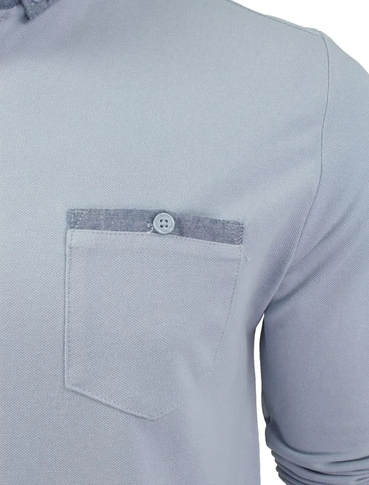 HeraH Chambray Collar Long Sleeve Polo Shirt in Light Blue sold by Tokyo Laundry product image thumbnail 3