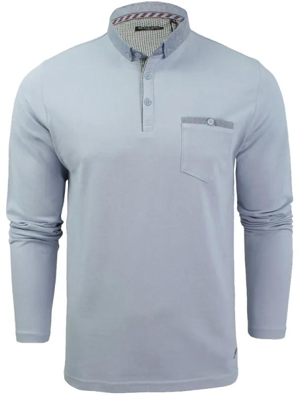 HeraH Chambray Collar Long Sleeve Polo Shirt in Light Blue sold by Tokyo Laundry