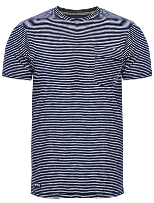 Carmel Valley Stripe Cotton T-Shirt with Pocket in Navy made by Threadbare