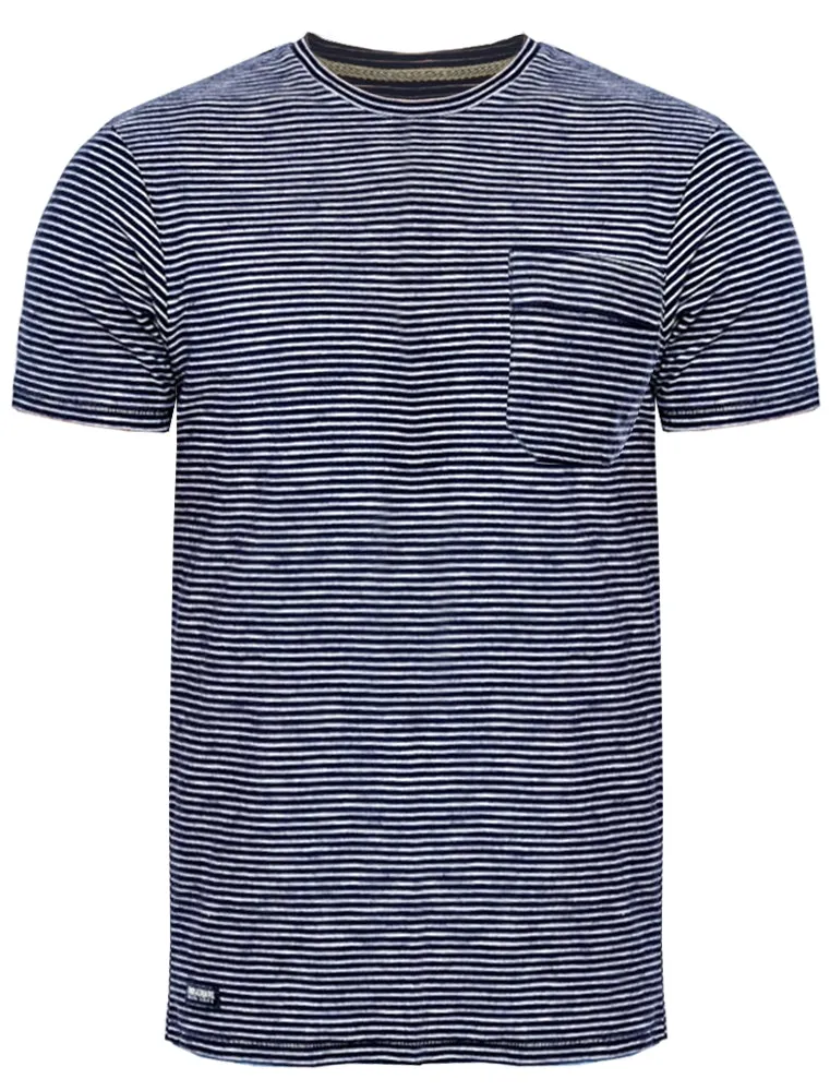 Carmel Valley Stripe Cotton T-Shirt with Pocket in Navy sold by Tokyo Laundry