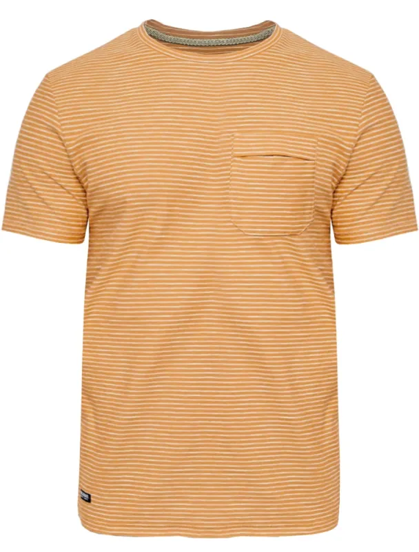 Carmel Valley Stripe Cotton T-Shirt with Pocket in Ochre made by Threadbare