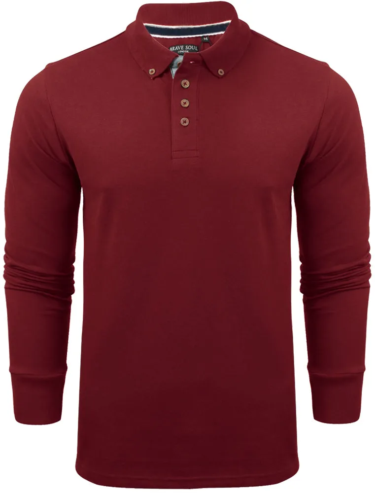 Howell Long Sleeve Polo Shirt in Oxblood sold by Tokyo Laundry