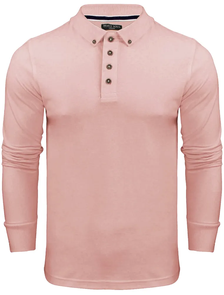 Howell Long Sleeve Polo Shirt in Pink sold by Tokyo Laundry