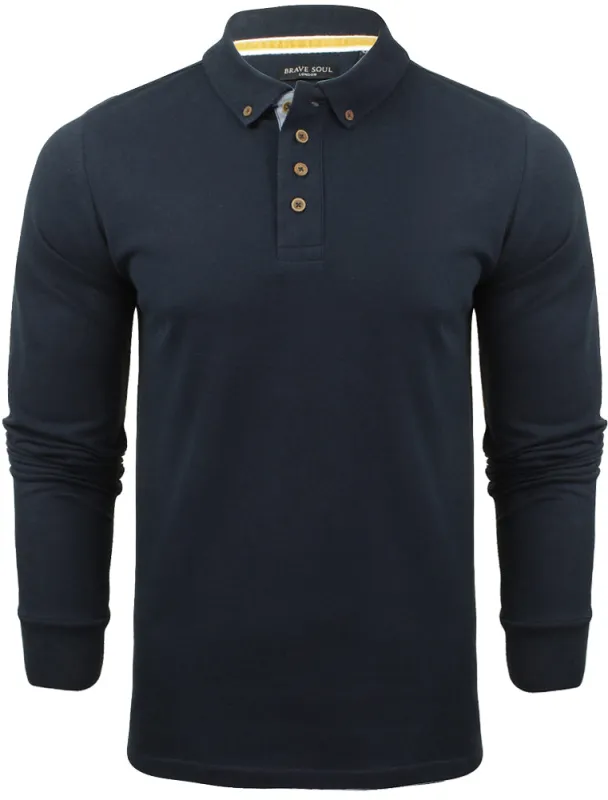 Howell Long Sleeve Polo Shirt in Navy sold by Tokyo Laundry