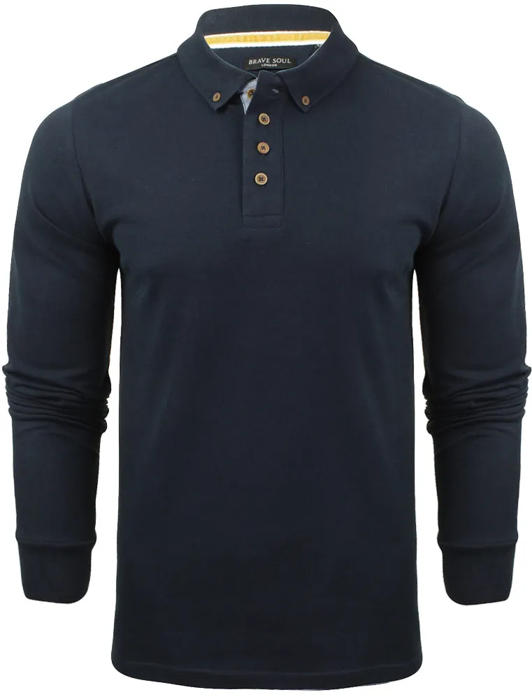 Howell Long Sleeve Polo Shirt in Navy sold by Tokyo Laundry
