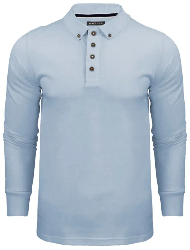 Howell Long Sleeve Polo Shirt in Light Blue sold by Tokyo Laundry