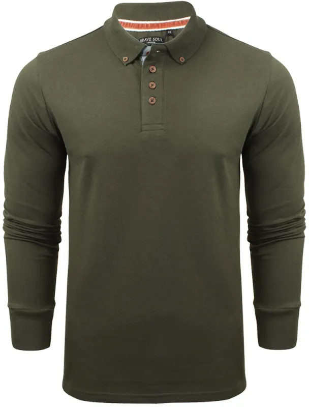 Howell Long Sleeve Polo Shirt in Khaki sold by Tokyo Laundry