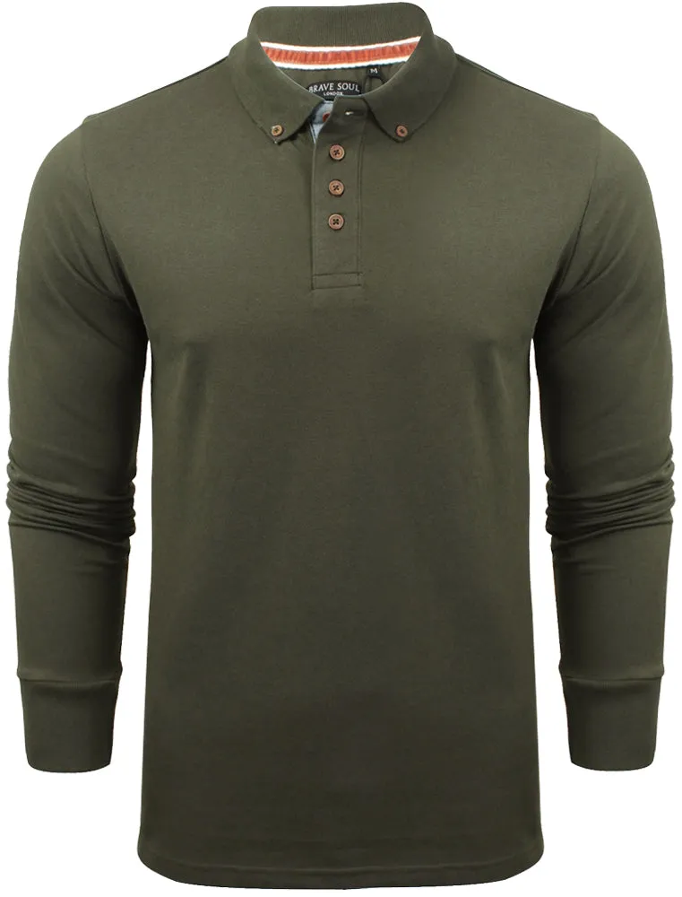 Howell Long Sleeve Polo Shirt in Khaki sold by Tokyo Laundry