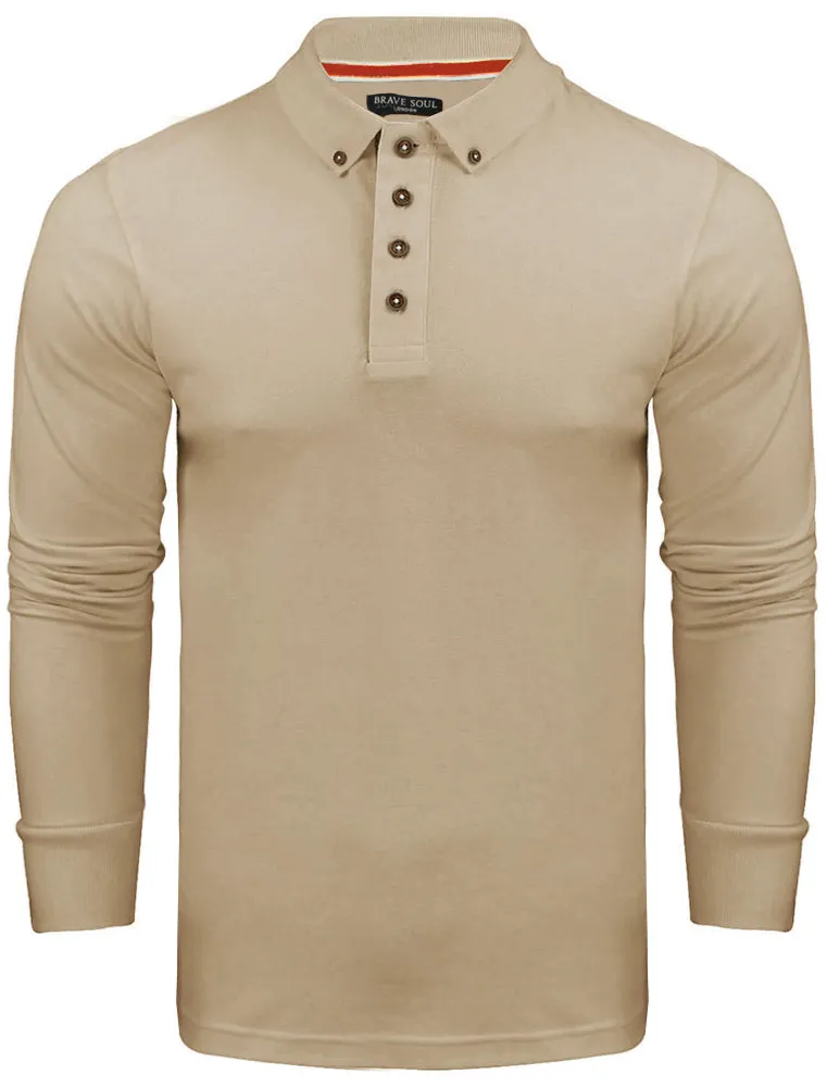 Howell Long Sleeve Polo Shirt in Mushroom sold by Tokyo Laundry
