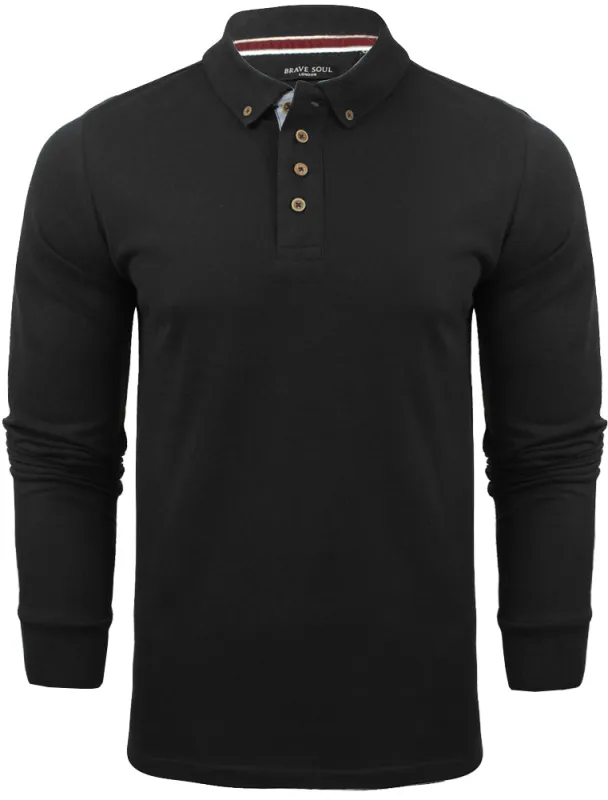 Howell Long Sleeve Polo Shirt in Ink Black sold by Tokyo Laundry