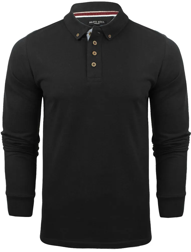Howell Long Sleeve Polo Shirt in Ink Black sold by Tokyo Laundry