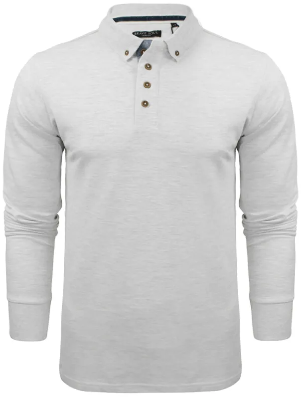 Howell Long Sleeve Polo Shirt in Ecru Marl sold by Tokyo Laundry