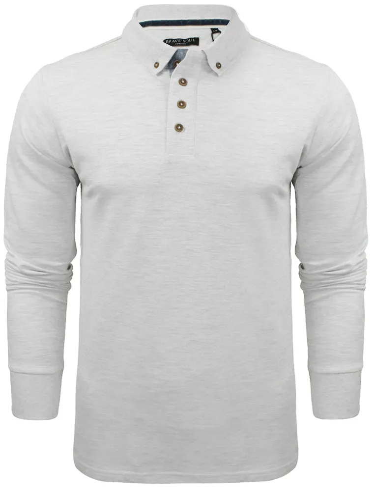 Howell Long Sleeve Polo Shirt in Ecru Marl sold by Tokyo Laundry