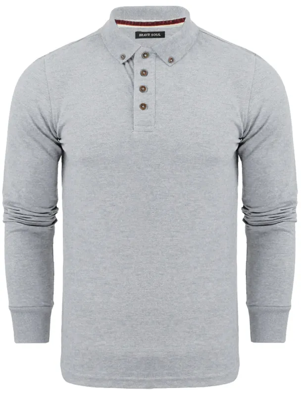 Howell Long Sleeve Polo Shirt in Light Grey Marl sold by Tokyo Laundry