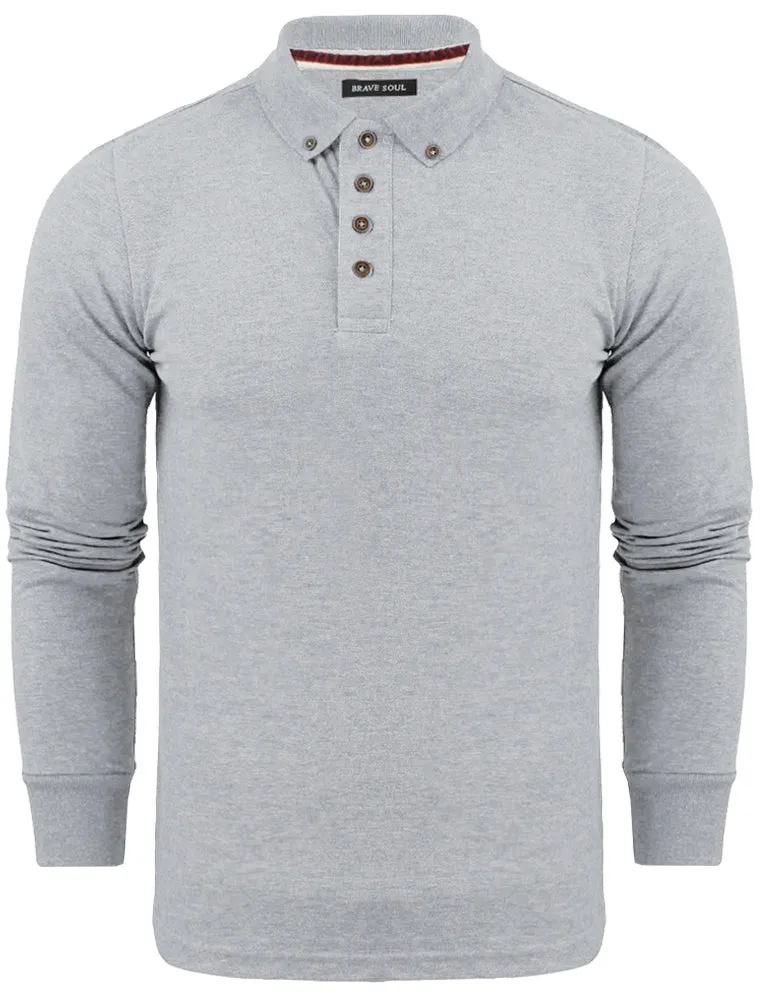 Howell Long Sleeve Polo Shirt in Light Grey Marl sold by Tokyo Laundry