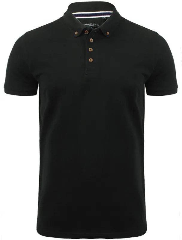 Link Pique Cotton Polo Shirt in Black made by Brave Soul