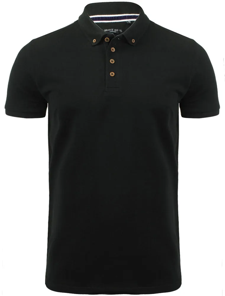 Link Pique Cotton Polo Shirt in Black sold by Tokyo Laundry