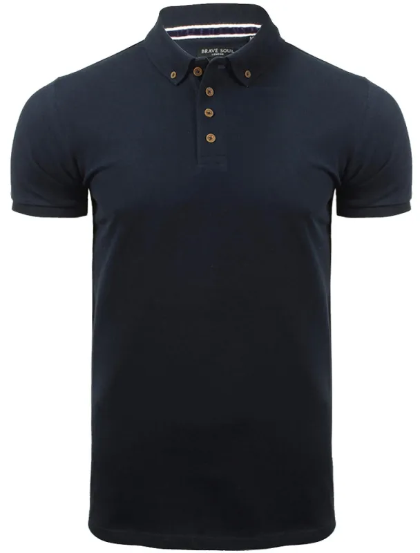 Link Pique Cotton Polo Shirt in Navy sold by Tokyo Laundry