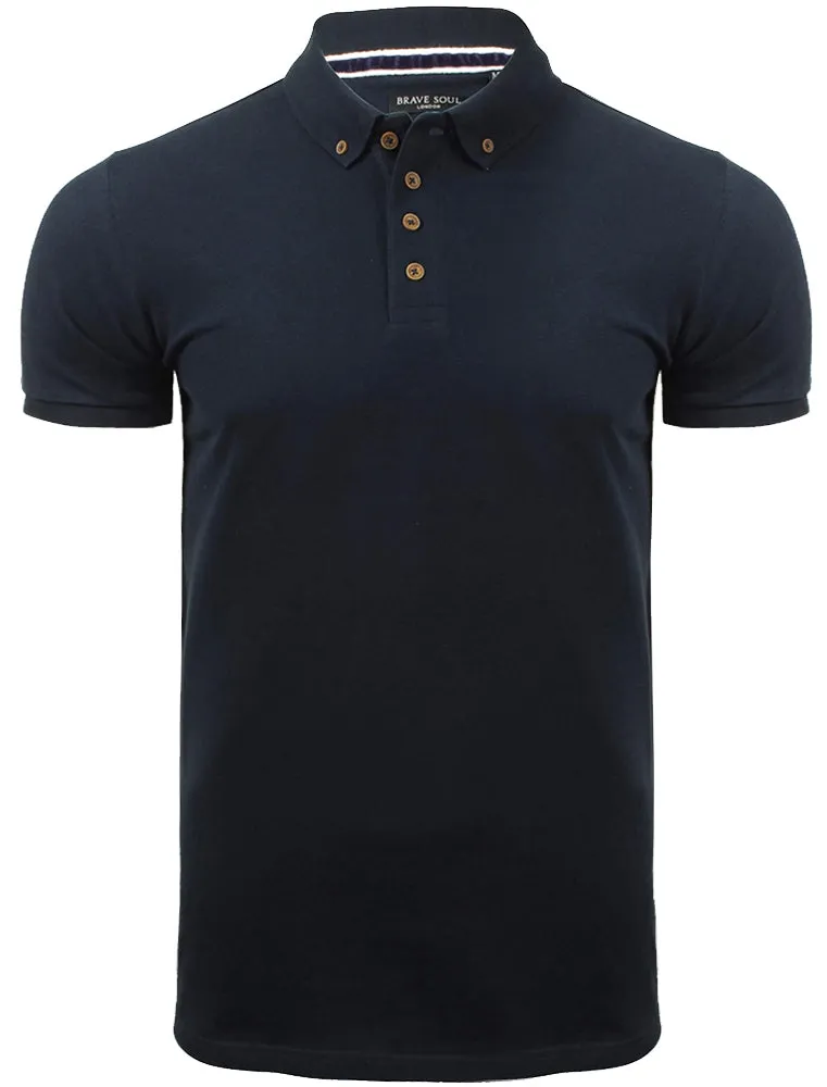 Link Pique Cotton Polo Shirt in Navy sold by Tokyo Laundry