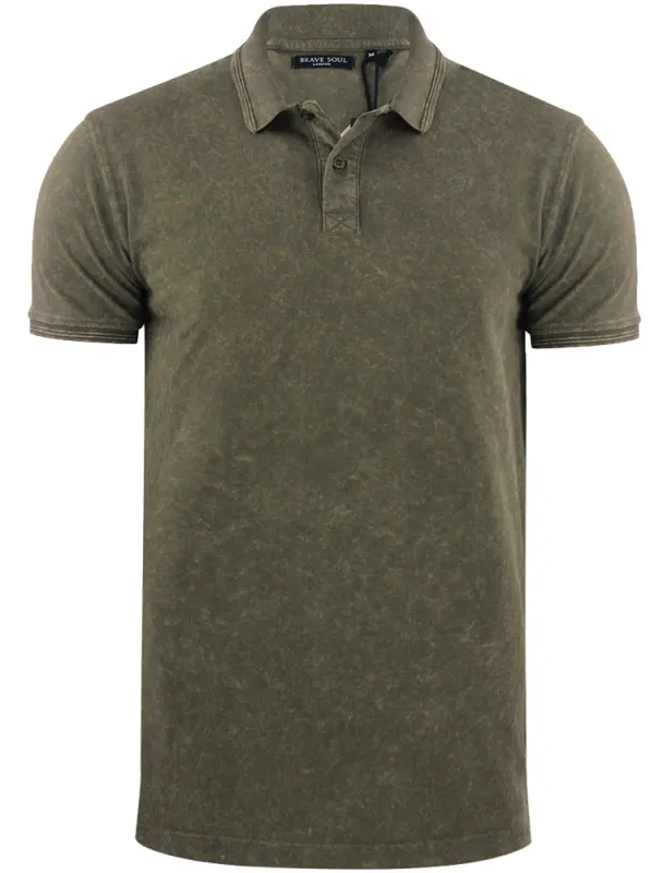 ArnieB Washed Pique Polo Shirt in Khaki made by Brave Soul