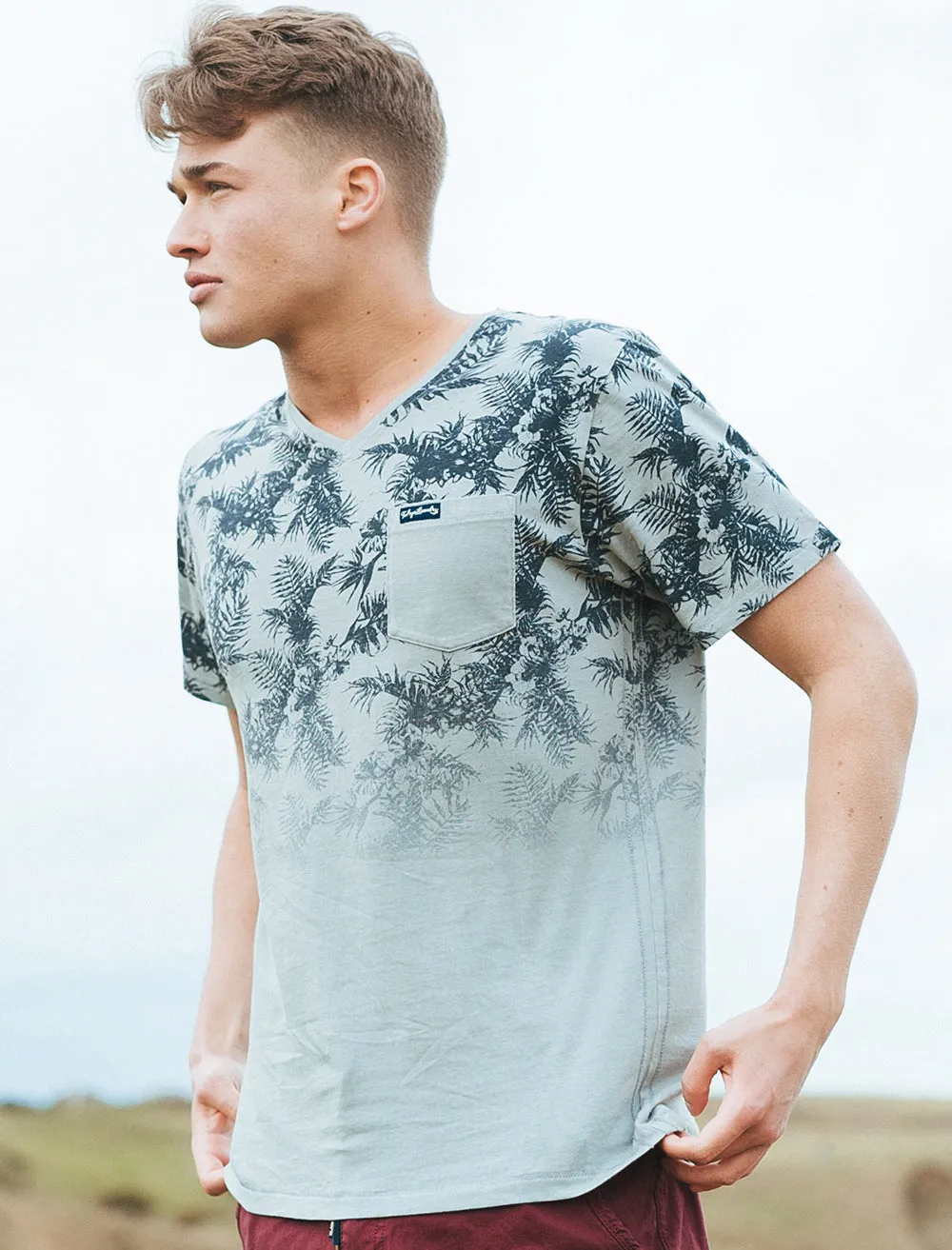 Will Tropical Print V Neck T-Shirt in Griffin Grey - Tokyo Laundry sold by Tokyo Laundry product image thumbnail 2