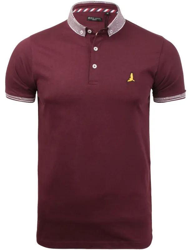 Glover Jacquard Collar Polo Shirt in Burgundy sold by Tokyo Laundry
