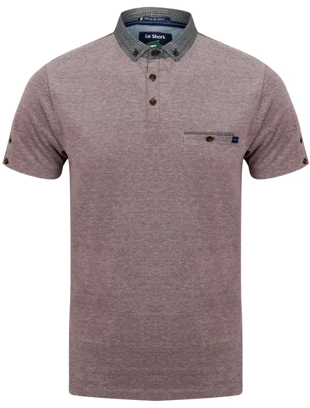 Gavel Pique Polo Shirt with Printed Collar in Port - Le Shark made by Tokyo Laundry